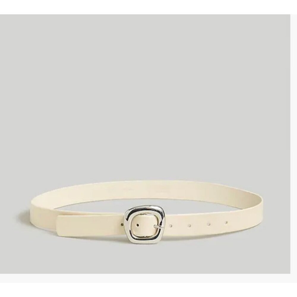 Madewell $55 Puffed-Buckle Leather Belt Ecru Size M NP333